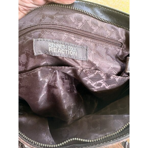 Kenneth Cole Reaction Large Brown Leather Distressed Shoulder Bag Many Zippers - Picture 9 of 12